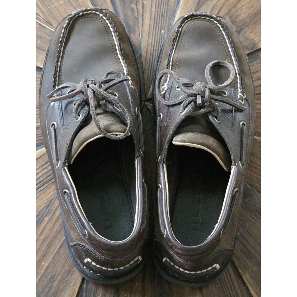 L.L.Bean Men's Leather Lace-Up Boat Shoes Brown Rubber Sole Round Toe 9 M